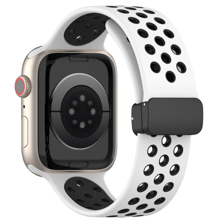 For Apple Watch 7 41mm Magnetic Buckle Silicone Watch Band(White Black) - Watch Bands by PMC TechLife | Online Shopping South Africa | PMC TechLife