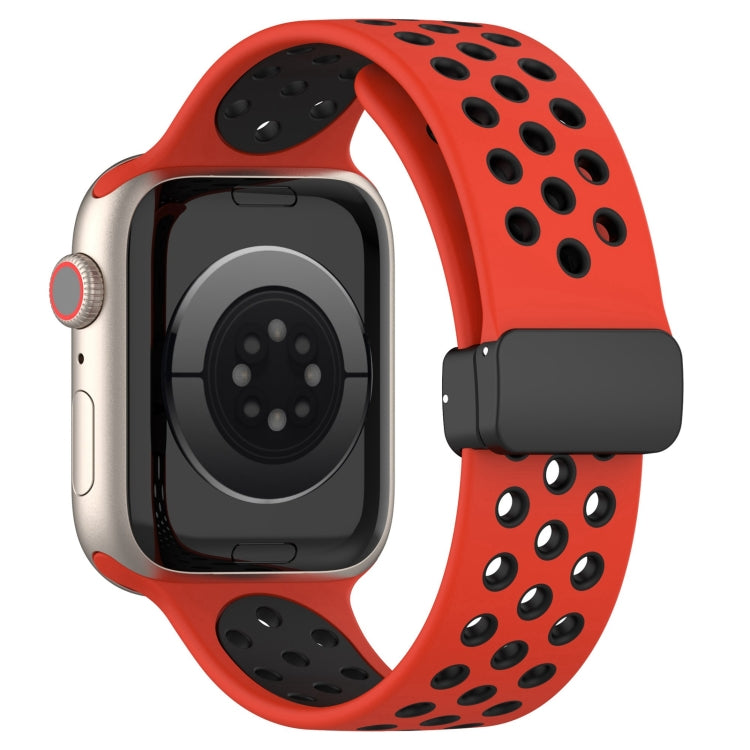 For Apple Watch 7 41mm Magnetic Buckle Silicone Watch Band(Red Black) - Watch Bands by PMC TechLife | Online Shopping South Africa | PMC TechLife