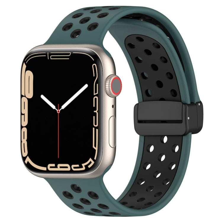 For Apple Watch 7 45mm Magnetic Buckle Silicone Watch Band(Olive Black) - Watch Bands by PMC TechLife | Online Shopping South Africa | PMC TechLife