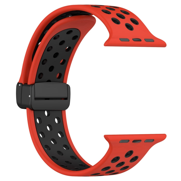 For Apple Watch 7 45mm Magnetic Buckle Silicone Watch Band(Red Black) - Watch Bands by PMC TechLife | Online Shopping South Africa | PMC TechLife
