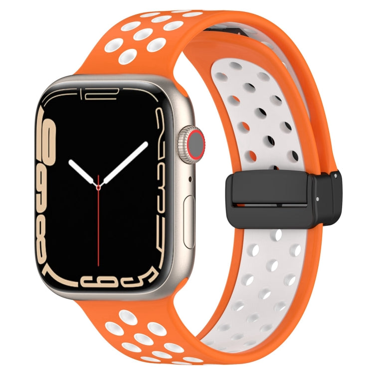 For Apple Watch 5 44mm Magnetic Buckle Silicone Watch Band(Orange White) - Watch Bands by PMC Jewellery | Online Shopping South Africa | PMC Jewellery