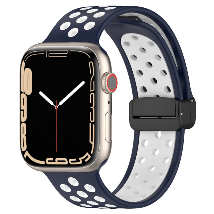 For Apple Watch 3 38mm Magnetic Buckle Silicone Watch Band(Navy White) - Watch Bands by PMC TechLife | Online Shopping South Africa | PMC TechLife