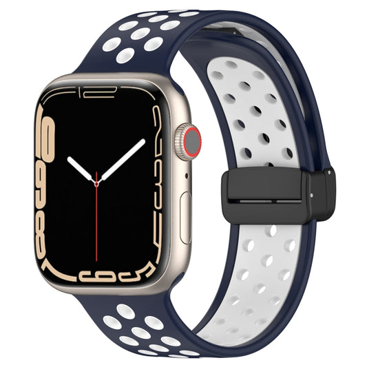 For Apple Watch 3 38mm Magnetic Buckle Silicone Watch Band(Navy White) - Watch Bands by PMC Jewellery | Online Shopping South Africa | PMC Jewellery