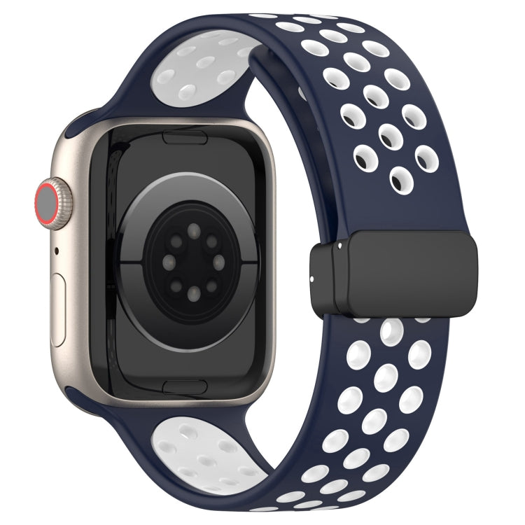 For Apple Watch 3 38mm Magnetic Buckle Silicone Watch Band(Navy White) - Watch Bands by PMC TechLife | Online Shopping South Africa | PMC TechLife