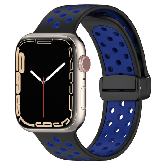 For Apple Watch 2 42mm Magnetic Buckle Silicone Watch Band(Black Blue) - Watch Bands by PMC Jewellery | Online Shopping South Africa | PMC Jewellery