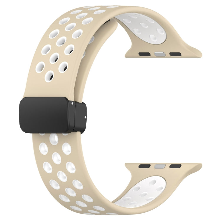 For Apple Watch 2 42mm Magnetic Buckle Silicone Watch Band(Khaki White) - Watch Bands by PMC TechLife | Online Shopping South Africa | PMC TechLife