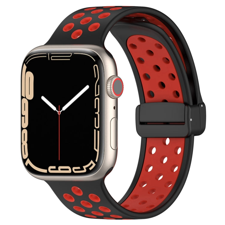 For Apple Watch 2 38mm Magnetic Buckle Silicone Watch Band(Black Red) - Watch Bands by PMC TechLife | Online Shopping South Africa | PMC TechLife