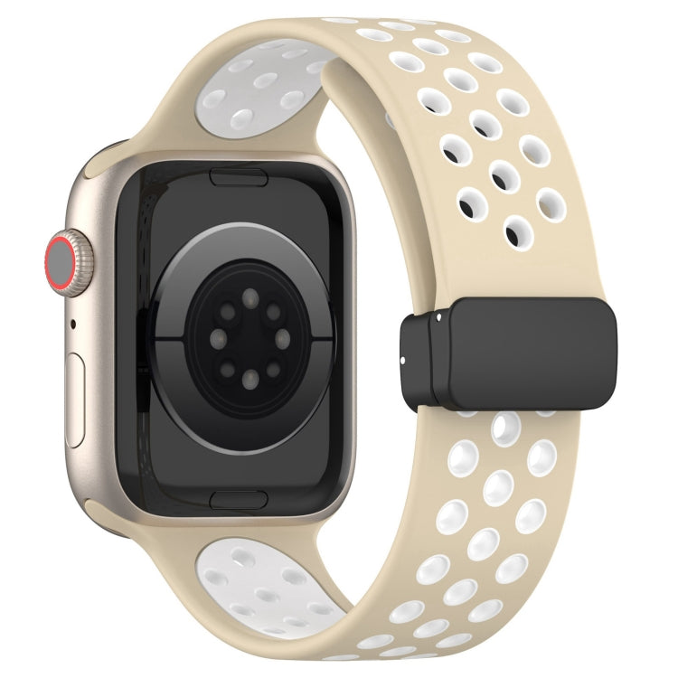 For Apple Watch 2 38mm Magnetic Buckle Silicone Watch Band(Khaki White) - Watch Bands by PMC TechLife | Online Shopping South Africa | PMC TechLife