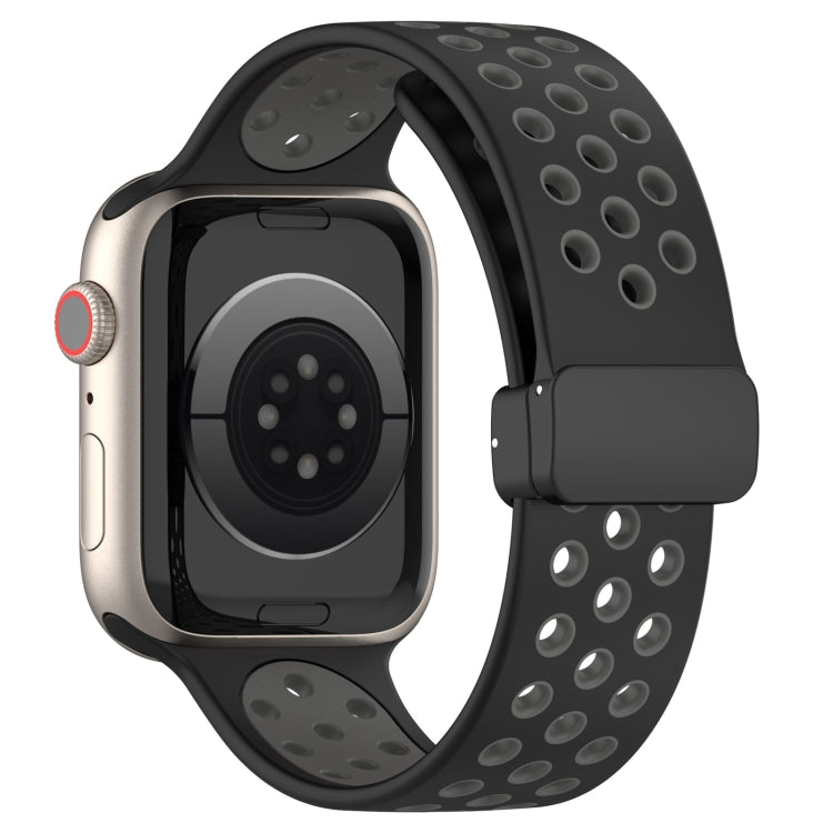 For Apple Watch 38mm Magnetic Buckle Silicone Watch Band(Black Grey) - Watch Bands by PMC TechLife | Online Shopping South Africa | PMC TechLife