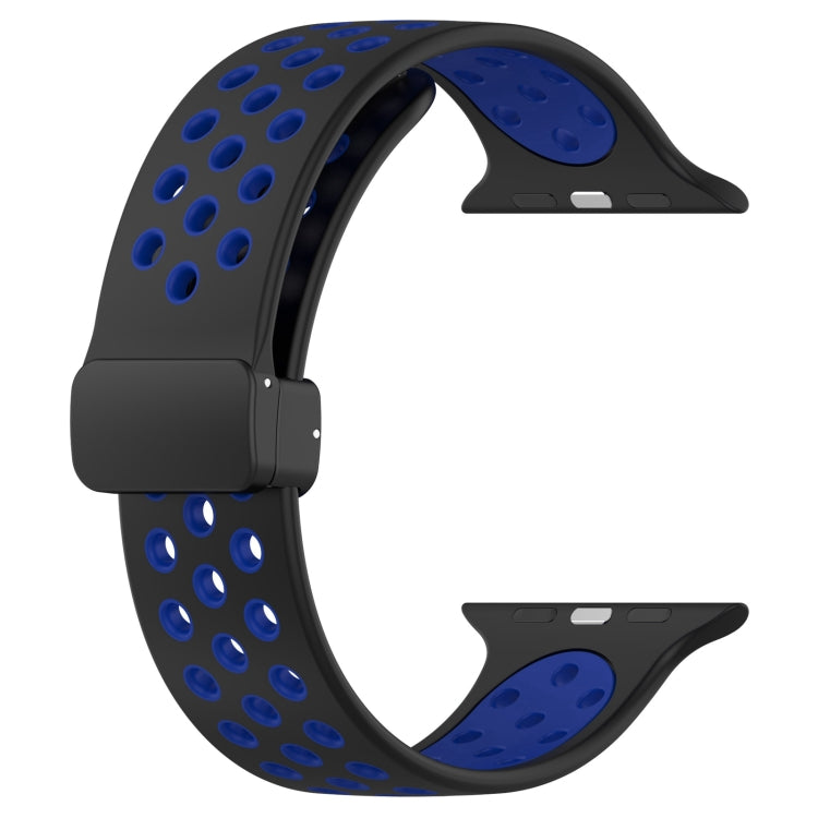 For Apple Watch 38mm Magnetic Buckle Silicone Watch Band(Black Blue) - Watch Bands by PMC TechLife | Online Shopping South Africa | PMC TechLife