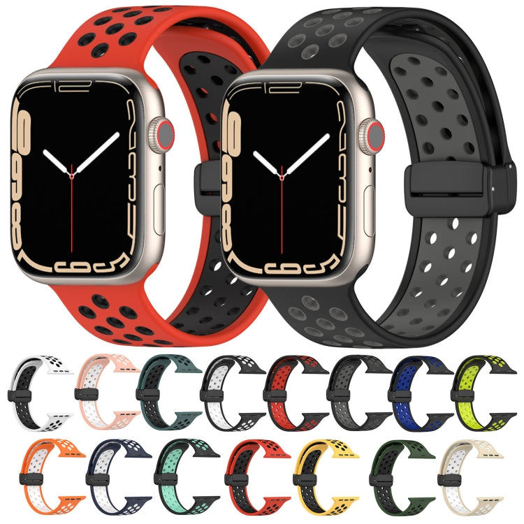 For Apple Watch Series 9 45mm Magnetic Buckle Silicone Watch Band(Black White) - Watch Bands by PMC Jewellery | Online Shopping South Africa | PMC Jewellery