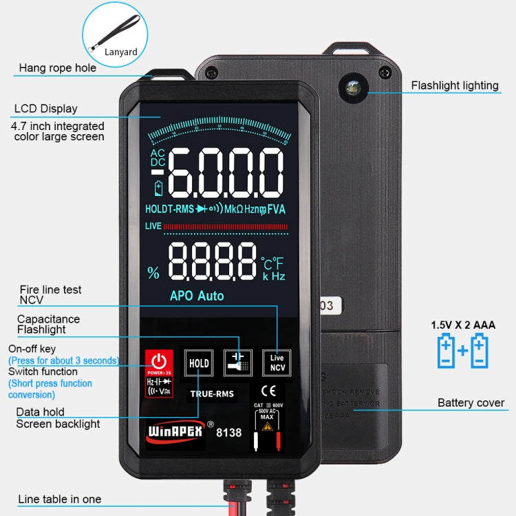 WinAPEX Smart Touch Screen Digital Multimeter, Model:8138 - Digital Multimeter by WinAPEX | Online Shopping South Africa | PMC TechLife | Buy Now Pay Later Mobicred