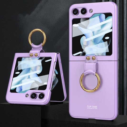 For Samsung Galaxy Z Flip5 GKK Ultra-thin PC Full Coverage Phone Case with Ring Holder / Tempered Film(Purple) - Galaxy Z Flip5 Cases by GKK | Online Shopping South Africa | PMC Jewellery