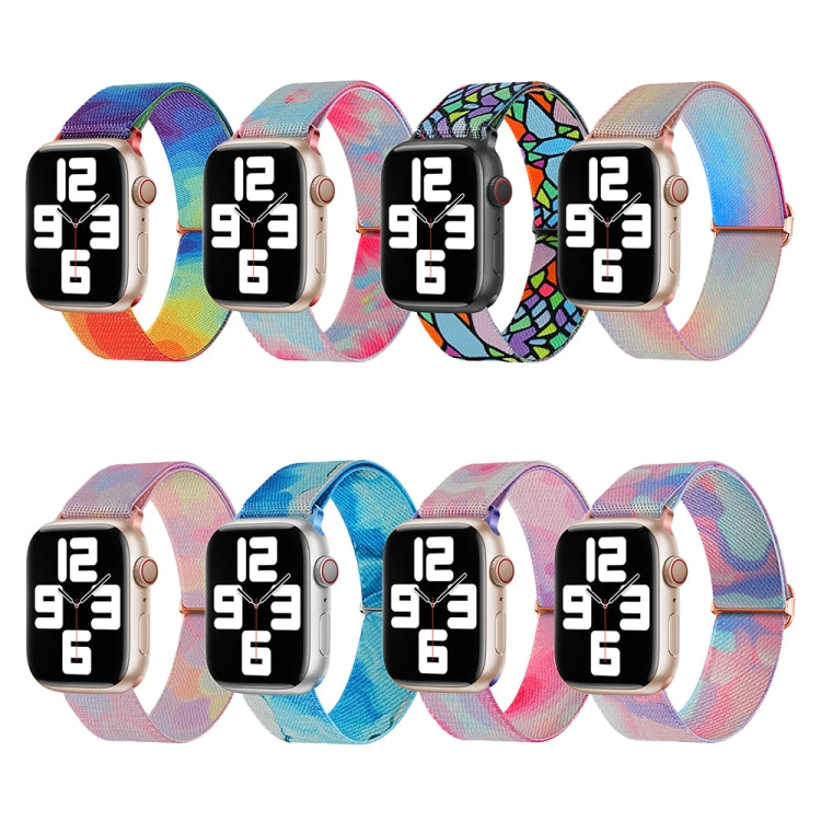 For Apple Watch SE 2023 44mm Painted Pattern Nylon Replacement Watch Band(Flower Butterfly) - Watch Bands by PMC TechLife | Online Shopping South Africa | PMC TechLife