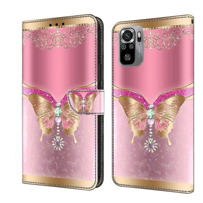 For Xiaomi Redmi Note 10 4G Crystal 3D Shockproof Protective Leather Phone Case(Pink Bottom Butterfly) - Xiaomi Cases by PMC Jewellery | Online Shopping South Africa | PMC Jewellery