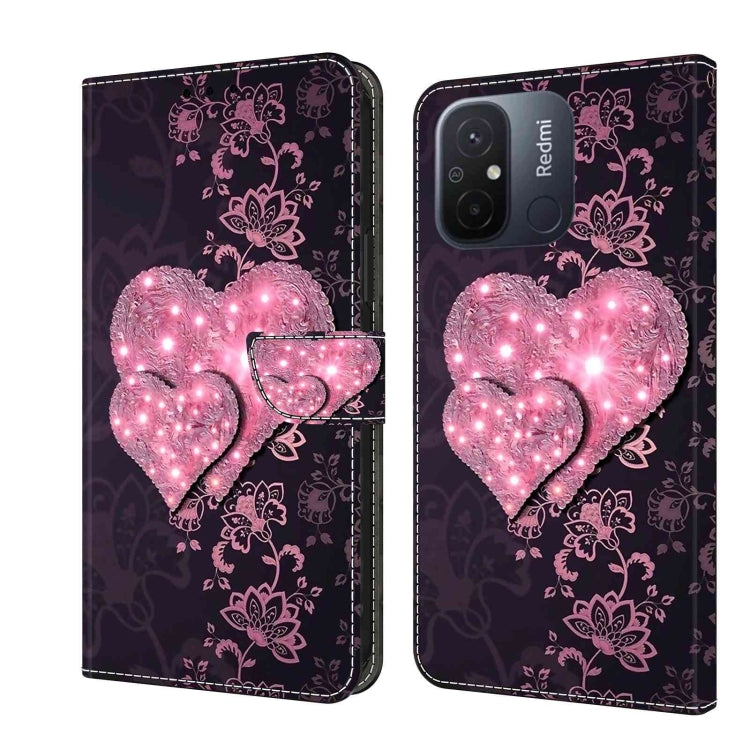 For Xiaomi Redmi 11A 4G / Redmi 12C Global Crystal 3D Shockproof Protective Leather Phone Case(Lace Love) - Xiaomi Cases by PMC Jewellery | Online Shopping South Africa | PMC Jewellery