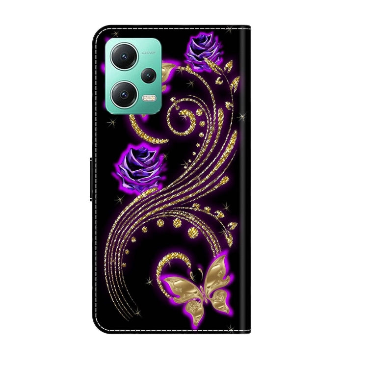 For Xiaomi Redmi Note 12 5G Global / Poco X5 Crystal 3D Shockproof Protective Leather Phone Case(Purple Flower Butterfly) - Xiaomi Cases by PMC Jewellery | Online Shopping South Africa | PMC Jewellery