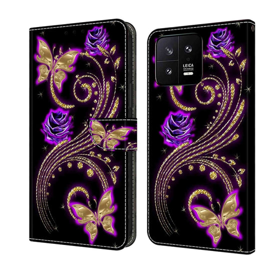 For Xiaomi 13 Crystal 3D Shockproof Protective Leather Phone Case(Purple Flower Butterfly) - 13 Cases by PMC Jewellery | Online Shopping South Africa | PMC Jewellery