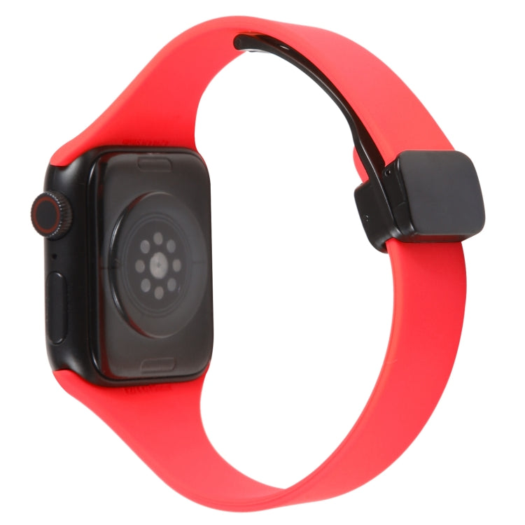 For Apple Watch Ultra 49mm Magnetic Buckle Slim Silicone Watch Band(Red) - Watch Bands by PMC Jewellery | Online Shopping South Africa | PMC Jewellery