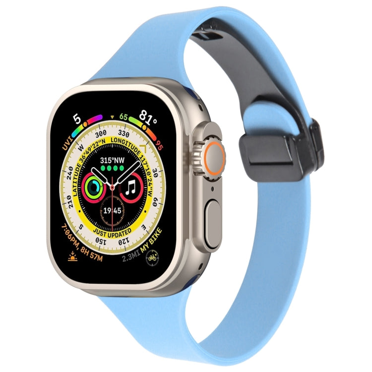 For Apple Watch Ultra 49mm Magnetic Buckle Slim Silicone Watch Band(Light Blue) - Watch Bands by PMC Jewellery | Online Shopping South Africa | PMC Jewellery