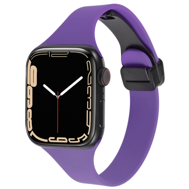 For Apple Watch 8 41mm Magnetic Buckle Slim Silicone Watch Band(Dark Purple) - Watch Bands by PMC Jewellery | Online Shopping South Africa | PMC Jewellery