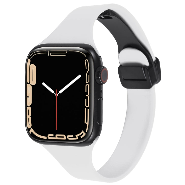 For Apple Watch 8 45mm  Magnetic Buckle Slim Silicone Watch Band(White) - Watch Bands by PMC TechLife | Online Shopping South Africa | PMC TechLife