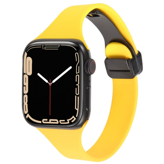 For Apple Watch SE 2022 40mm Magnetic Buckle Slim Silicone Watch Band(Yellow) - Watch Bands by PMC Jewellery | Online Shopping South Africa | PMC Jewellery