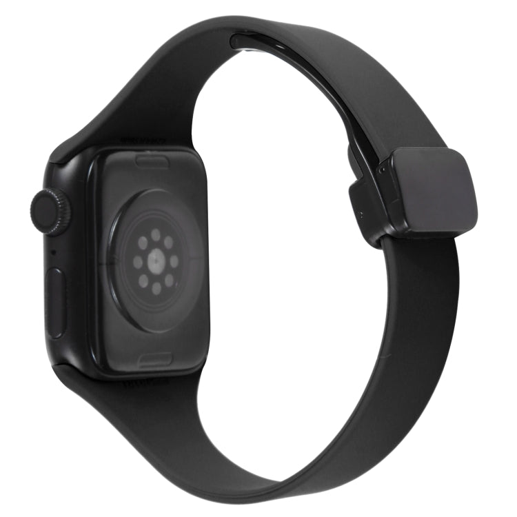 For Apple Watch SE 2022 44mm Magnetic Buckle Slim Silicone Watch Band(Black) - Watch Bands by PMC Jewellery | Online Shopping South Africa | PMC Jewellery