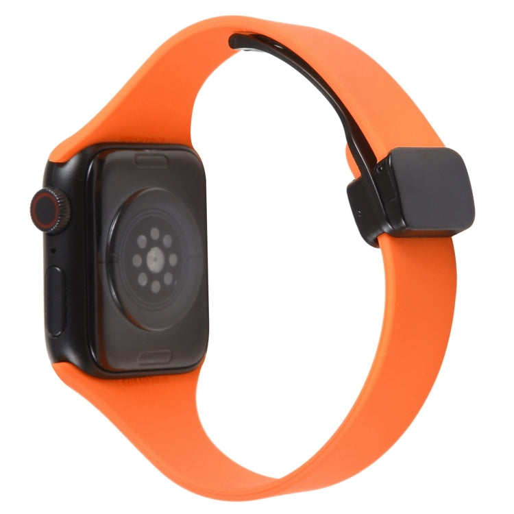 For Apple Watch 7 41mm Magnetic Buckle Slim Silicone Watch Band(Orange) - Watch Bands by PMC Jewellery | Online Shopping South Africa | PMC Jewellery