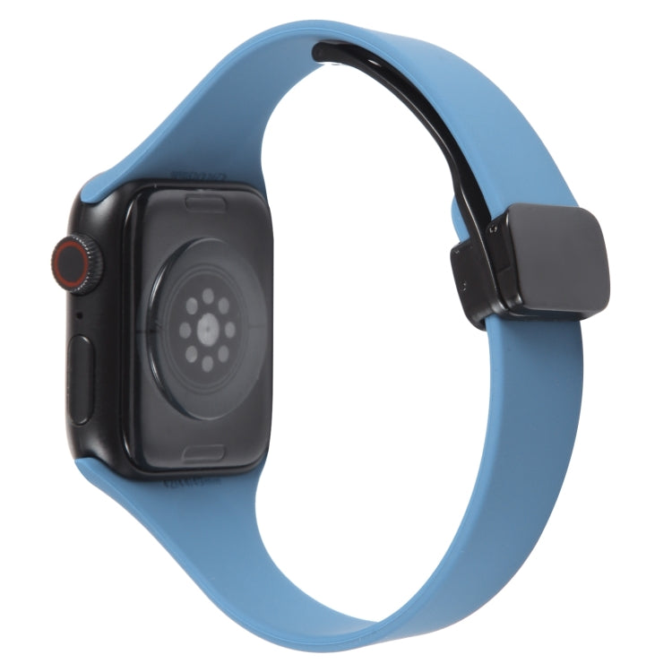 For Apple Watch 7 41mm Magnetic Buckle Slim Silicone Watch Band(Blue) - Watch Bands by PMC TechLife | Online Shopping South Africa | PMC TechLife
