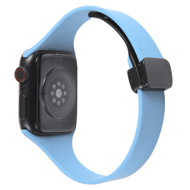 For Apple Watch SE 44mm Magnetic Buckle Slim Silicone Watch Band(Light Blue) - Watch Bands by PMC Jewellery | Online Shopping South Africa | PMC Jewellery