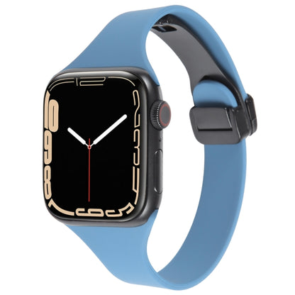 For Apple Watch SE 44mm Magnetic Buckle Slim Silicone Watch Band(Blue) - Watch Bands by PMC Jewellery | Online Shopping South Africa | PMC Jewellery