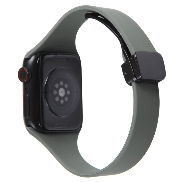 For Apple Watch 6 40mm Magnetic Buckle Slim Silicone Watch Band(Army Green) - Watch Bands by PMC Jewellery | Online Shopping South Africa | PMC Jewellery