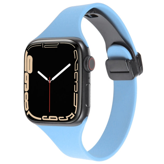 For Apple Watch 6 44mm Magnetic Buckle Slim Silicone Watch Band(Light Blue) - Watch Bands by PMC Jewellery | Online Shopping South Africa | PMC Jewellery