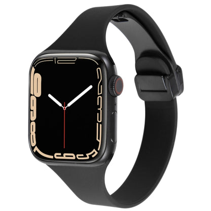 For Apple Watch 3 42mm Magnetic Buckle Slim Silicone Watch Band(Black) - Watch Bands by PMC Jewellery | Online Shopping South Africa | PMC Jewellery