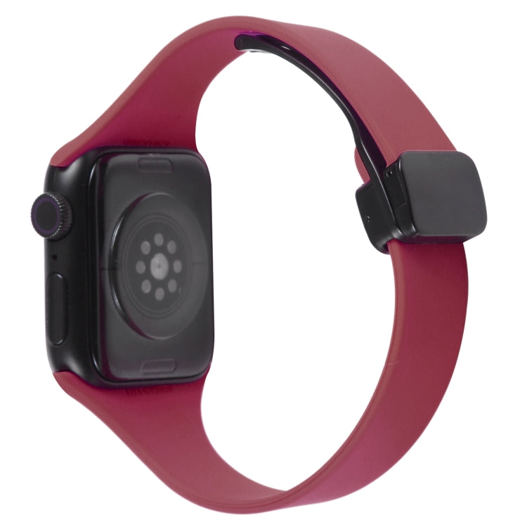 For Apple Watch 2 38mm Magnetic Buckle Slim Silicone Watch Band(Wine Red) - Watch Bands by PMC Jewellery | Online Shopping South Africa | PMC Jewellery