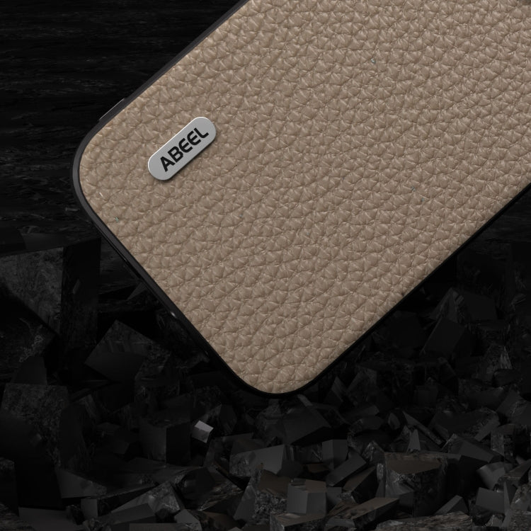 For iPhone 14 Plus ABEEL Genuine Leather Litchi Texture Phone Case(Grey) - iPhone 14 Plus Cases by PMC Jewellery | Online Shopping South Africa | PMC Jewellery