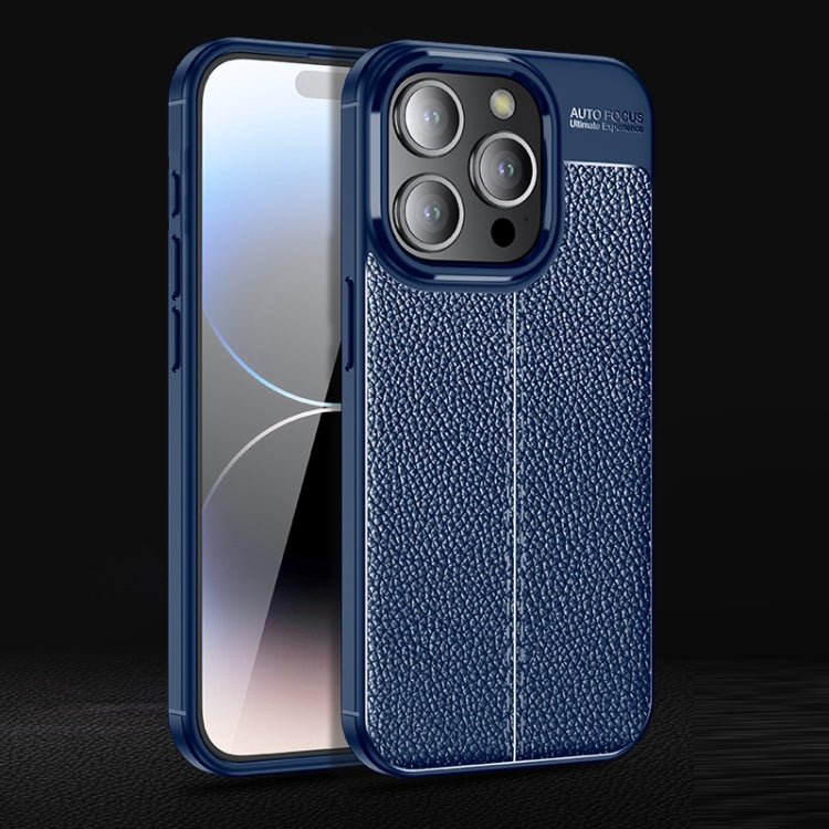 For iPhone 15 Pro Litchi Texture Shockproof TPU Phone Case(Blue) - iPhone 15 Pro Cases by PMC Jewellery | Online Shopping South Africa | PMC Jewellery