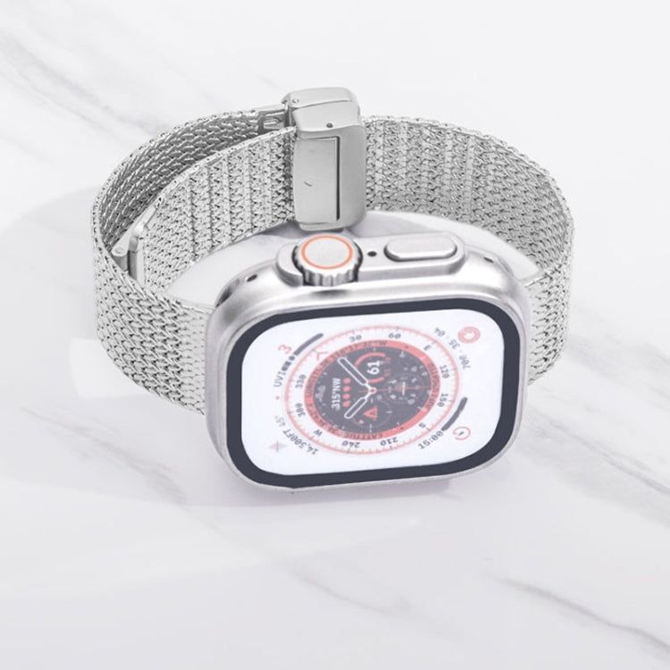 For Apple Watch 6 44mm Magnetic Buckle Herringbone Mesh Metal Watch Band(Silver) - Watch Bands by PMC Jewellery | Online Shopping South Africa | PMC Jewellery