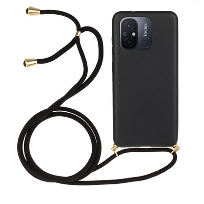 For Xiaomi Redmi 12C Wheat Straw Material + TPU Phone Case with Lanyard(Black) - Xiaomi Cases by PMC Jewellery | Online Shopping South Africa | PMC Jewellery