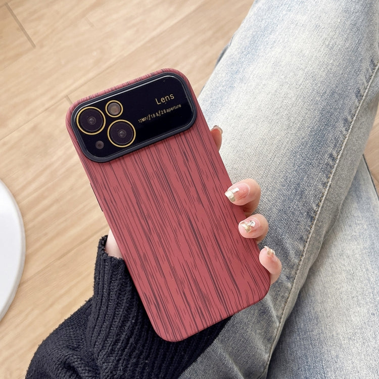 For iPhone 14 Wood Grain TPU Phone Case with Lens Film(Red) - iPhone 14 Cases by PMC Jewellery | Online Shopping South Africa | PMC Jewellery