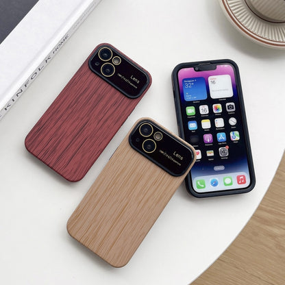 For iPhone 14 Wood Grain TPU Phone Case with Lens Film(Beige) - iPhone 14 Cases by PMC Jewellery | Online Shopping South Africa | PMC Jewellery