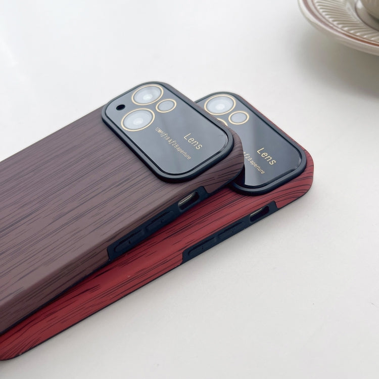 For iPhone 12 Pro Wood Grain TPU Phone Case with Lens Film(Brown) - iPhone 12 / 12 Pro Cases by PMC TechLife | Online Shopping South Africa | PMC TechLife