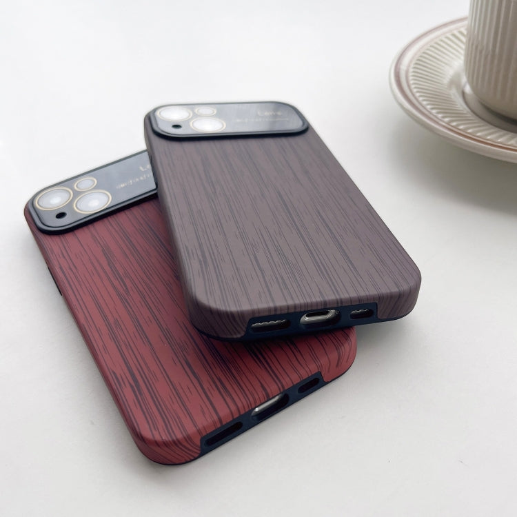 For iPhone 12 Wood Grain TPU Phone Case with Lens Film(Brown) - iPhone 12 / 12 Pro Cases by PMC TechLife | Online Shopping South Africa | PMC TechLife