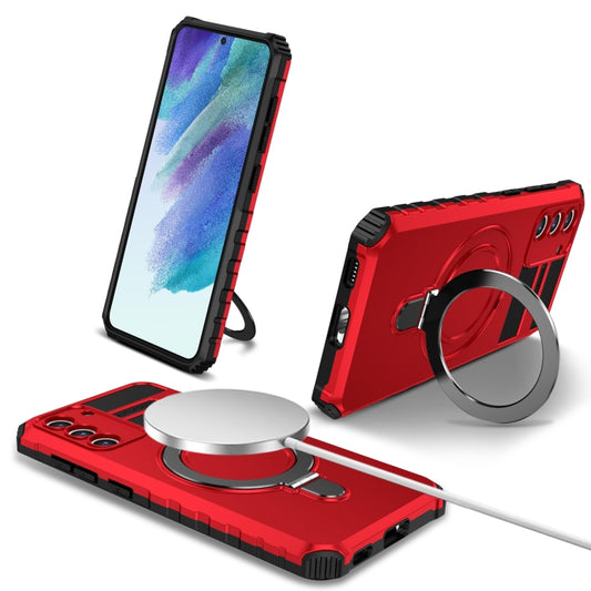 For Samsung Galaxy S21 FE 5G MagSafe Magnetic Holder Phone Case(Red) - Galaxy S22 Ultra 5G Cases by PMC Jewellery | Online Shopping South Africa | PMC Jewellery