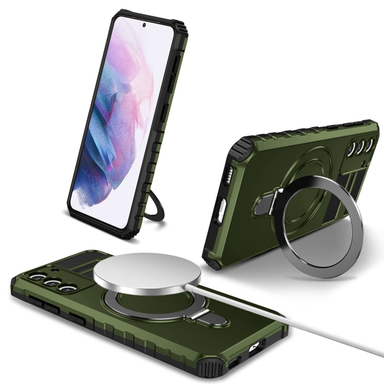 For Samsung Galaxy S21+ 5G MagSafe Magnetic Holder Phone Case(Green) - Galaxy S21+ 5G Cases by PMC TechLife | Online Shopping South Africa | PMC TechLife