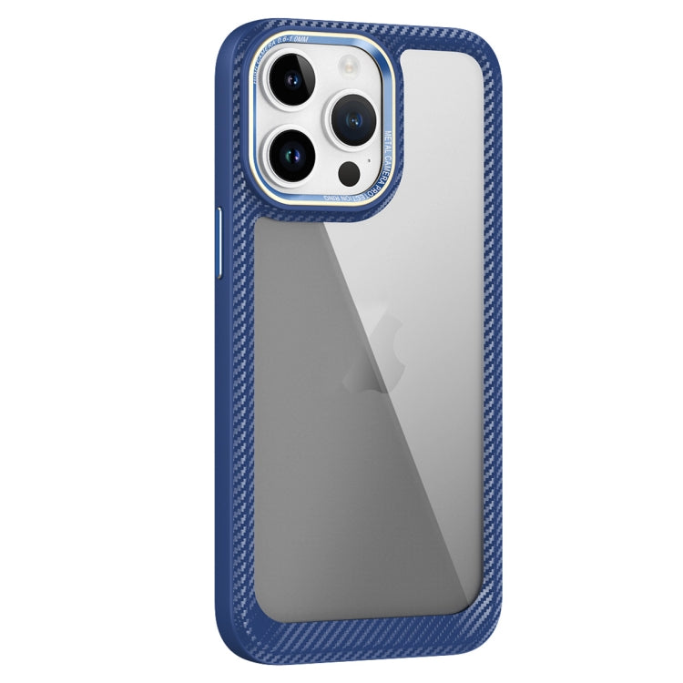 For iPhone 14 Pro Carbon Fiber Transparent Back Panel Phone Case(Blue) - iPhone 14 Pro Cases by PMC Jewellery | Online Shopping South Africa | PMC Jewellery