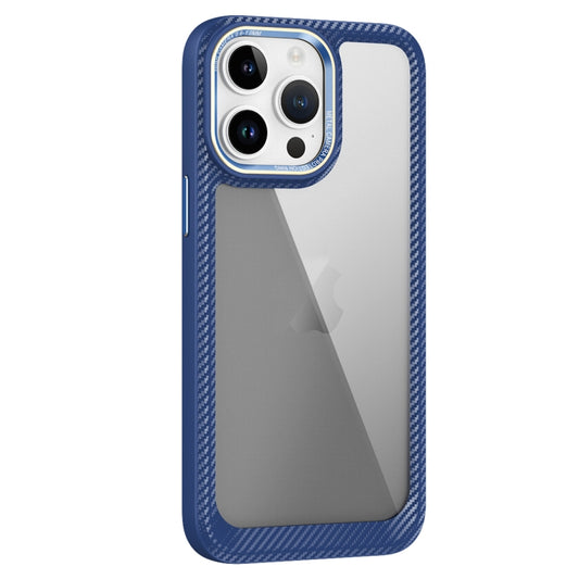 For iPhone 14 Pro Carbon Fiber Transparent Back Panel Phone Case(Blue) - iPhone 14 Pro Cases by PMC Jewellery | Online Shopping South Africa | PMC Jewellery