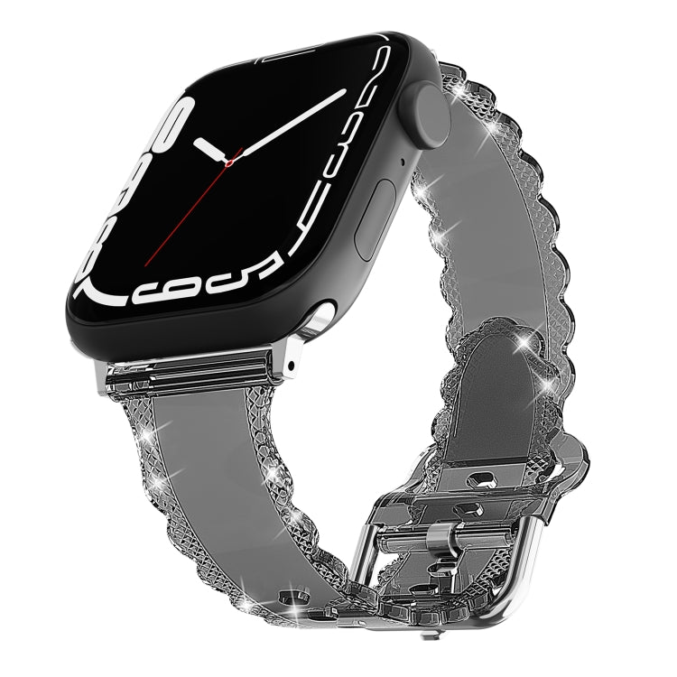 For Apple Watch 4 40mm Diamond Texture Lace Clear TPU Watch Band(Black) - Watch Bands by PMC TechLife | Online Shopping South Africa | PMC TechLife