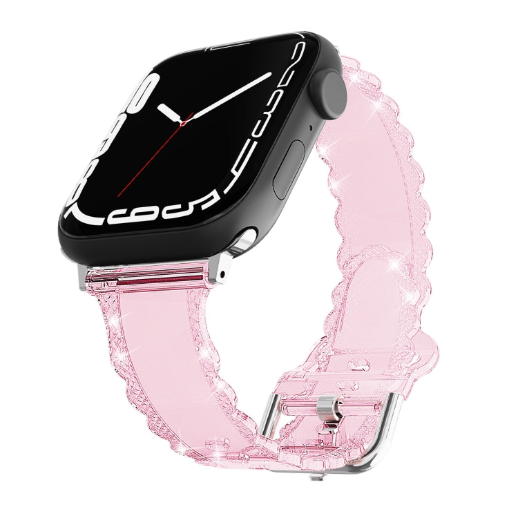 For Apple Watch 2 38mm Diamond Texture Lace Clear TPU Watch Band(Pink) - Watch Bands by PMC TechLife | Online Shopping South Africa | PMC TechLife